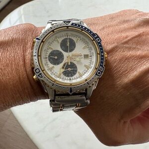 Seiko Silver and Gold Watch with Blue Accents